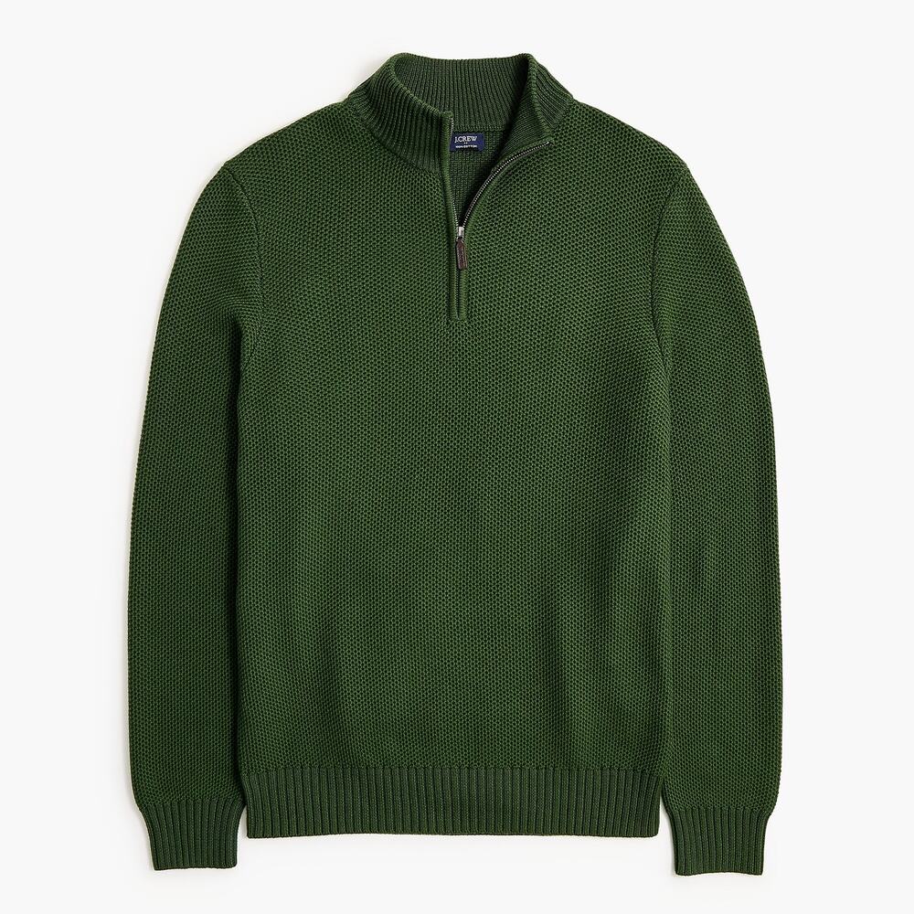 NWT J. Crew Factory Cotton Honeycomb Knit Quarter-zip Championship Green Size M